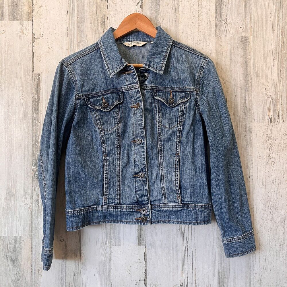 St Johns Bay Womans PS Denim Jean Trucker Jacket Casual Cowgirl Western 80s 90s